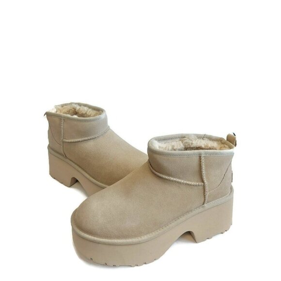 UGG Classic Womens Size 9 Ultra Mini New Heights Platform Boots Mustard Seed - Picture 4 of 8